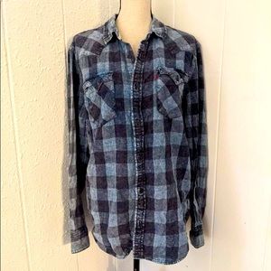 Levi’s Plaid Jean Western Button Up Flannel Shirt Men’s Size Large